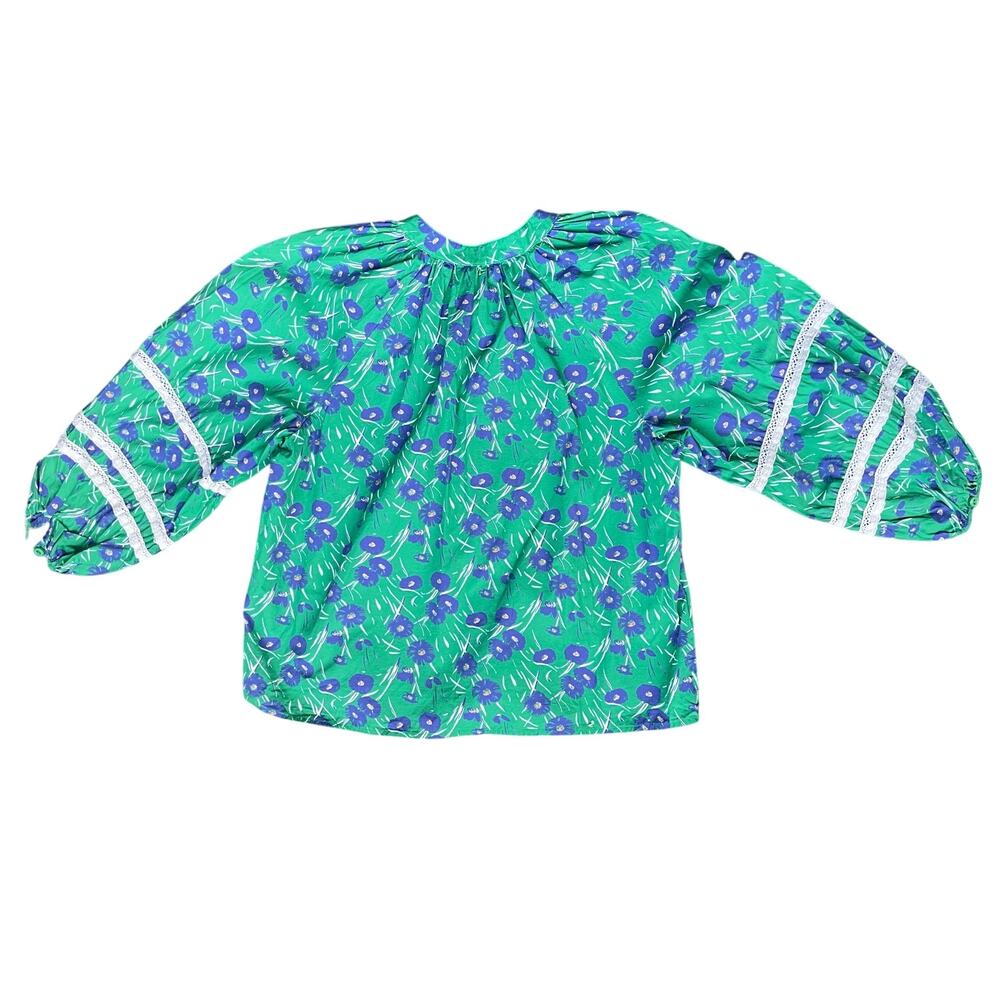Porridge Anthropologie Green Floral Jovie Puffed Sleeve Peasant Blouse - Small - Picture 6 of 14